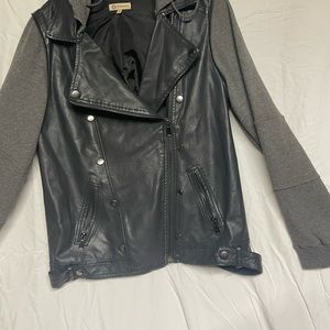 Divided Gray Leather Jacket Asymmetrical Design